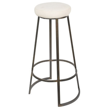 Metal Framed Backless Counter Stool With Polyester Seat, Black and White