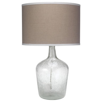 Medium Plum Jar Table Lamp, Clear Seeded Glass With Classic Drum Shade