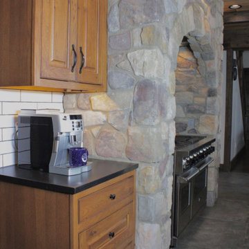 Rustic Hickory custom inset cabinets in Minwax Cherry with Vanilla Glaze