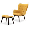Tufted Upholstered Lounge Chair With Ottoman, Yellow