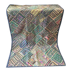 Mogul Interior - Mogul Green Kutch Tapestry Vintage Embroidered Patchwork Throw Wall Hanging - Tapestries