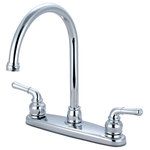 Olympia Faucets - Accent Two Handle Kitchen Faucet, Polished Chrome - Two Handle Kitchen Faucet Lever Handles Gooseneck Spout Swivel 360_ 8-7/16" Reach, 8-1/8" From Deck to Aerator Washerless Cartridge Operation 3-Hole 8" Installation With 1.5 GPM Flow Rate