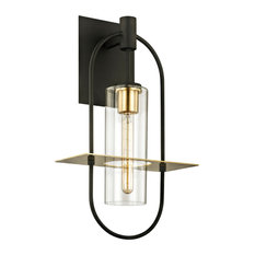 Smyth Large 1-Light Outdoor Wall Sconce, Bronze and Brass Finish, Clear Glass