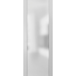Lite Slab Barn Door Panel 28 x 80 Pocket Closet Sliding Lucia 22 Matte White with Frosted Opaque Glass Sturdy Finished Wooden Modern Doors