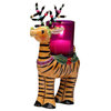 5.75 Inch Tiger Print Reindeer with Pink Glass Votive Candle Holder