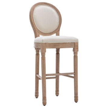 French Country Barstools With Upholstered Seating, Beige, Set of 2