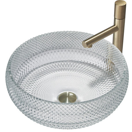 CastelloUSA Pupura Round Glass Crystal Bathroom Vessel Sink Bowl Basin, Clear