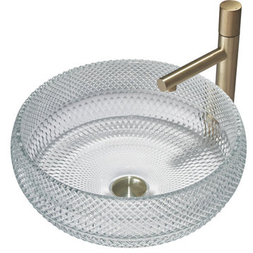 Pupura Round Glass Crystal Bathroom Vessel Sink Bowl Basin, Clear