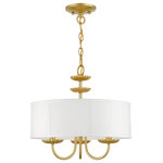 Livex Lighting - Livex Lighting 3 Light Soft Gold Pendant Chandelier - The three-light Brookdale pendant chandelier combines floral details and casual elements to create an updated look. The hand-crafted off-white fabric hardback drum shade is set off by an inner silky white fabric that combines with chandelier-like soft gold finish sweeping arms which creates a versatile effect. Perfect fit for the living room, dining room, kitchen or bedroom.