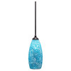 Zilo 1 Light Mini Pendant, Dark Granite, 5.5" Turquoise Fusion Glass