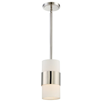 Grayson 1 Light Pendant in Polished Nickel with White Silk