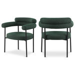 Meridian Furniture - Blake Upholstered Dining Chair, Green, Boucle Fabric, Matte Black, Set of 2 - Modernize your dining space with these Blake green boucle fabric dining chairs. This pair of contemporary dining chairs features rich black boucle fabric, making them comfortable to sit on. Their matte black metal frames provide sturdy support so you can relax knowing they'll seat you for years to come. Built to last, these chairs are strong enough for most users. Pair these pretty chairs with your choice of dining table for a custom look.
