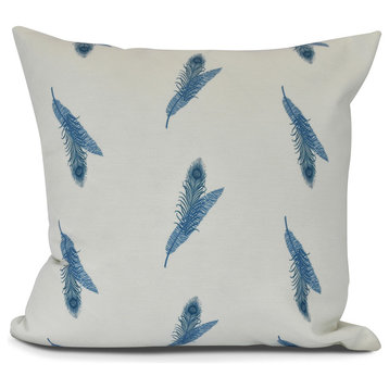 Feather Stripe, Floral Print Pillow, Blue, 20" x 20"