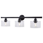 Forte Lighting - Forte Lighting 5748-03 Zane 3 Light 33"W Bathroom Vanity Light - Black - Features Installable with sockets facing upward or downward Steel construction Clear oversized glass shades (3) 75 watt maximum medium (E26) bulbs required Dimmable with standard dimmer switches Mountable in different orientations UL and CUL rated Dimensions Height: 9-1/4" Width: 32-3/4" Extension: 8-1/4" Depth: 8-1/4" Product Weight: 6.6 lbs Shade Height: 4-1/2" Shade Width: 7" Shade Depth: 7" Backplate Height: 4-3/4" Backplate Width: 4-3/4" Backplate Depth: 3/4" Electrical Specifications Number of Bulbs: 3 Max Watts Per Bulb: 75 watts Bulb Base: Medium (E26) Bulbs Included: No