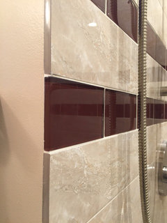 Bathroom Getting Tiled Now Schluter Strip Alternative He Used A Succession Of Fine Grits On Grinder Until The Edge Got Really Glossy This Doesn T Work With All Porcelain Tiles Particularly If There Is