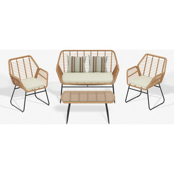 WestinTrends 4PC Outdoor Rattan Wicker Patio Furniture Conversation Set, White
