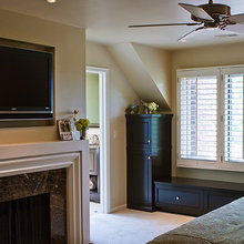 recessed TV above fireplace