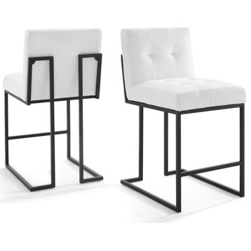 Counter Stool Chair, Set of 2, Fabric, Metal, Black White, Modern, Bar Pub