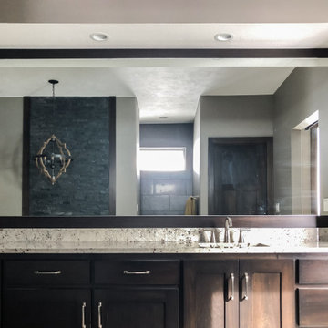 Double vanity with extra large custom mirror and frame