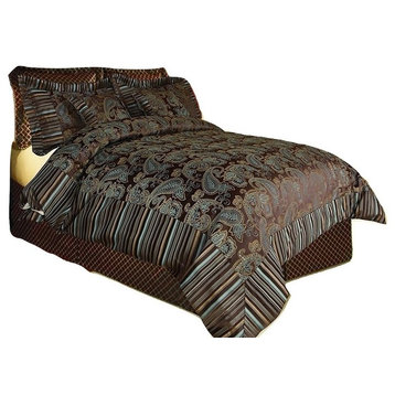 Tache Paisley Dark Brown Comforter Set With Zipper, Full