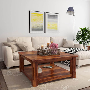 Sierra Nevada 2-Tier Large Rustic Square Coffee Table
