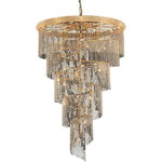 Elegant Lighting - Elegant Lighting V1801SR48G/RC Spiral - Twenty-Nine Light Chandelier - Mesmerizing crystals cascade in a waterfall of glamorous light in the Spiral collection The magnificent chrome or gold frame is adorned by shimmering elegant-cut, royal-cut, Swarovski Spectra, or Swarovski Elements crystal strands Bring glistening light to your foyer, living room, dining room, or bedroom with a Spiral hanging fixture Crowning the magnificence is a crystal-encrusted ring supporting the distinctive spiral frame Strands of clear royal-cut crystals fall from the top ring with trailing strands winding gently down the chrome frame Light features a diameter 48 inches, a height of 72 inches, and requires 29 candelabra bulbs (not included)  Dining Room/Living Room/Bedroom/Bathroom/Entry Way 2 Years Clear Mounting Direction: All Around Assembly Required: Yes Canopy Included: Yes Shade Included: Yes Dimable: YesSpiral Twenty-Nine Light Chandelier Gold *UL Approved: YES *Energy Star Qualified: n/a *ADA Certified: n/a *Number of Lights: Lamp: 29-*Wattage:40w E12 bulb(s) *Bulb Included:No *Bulb Type:E12 *Finish Type:Gold