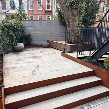Park Slope backyard corten planters