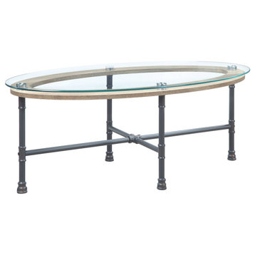 Brantley Coffee Table, Clear Glass and Sandy Gray Finish