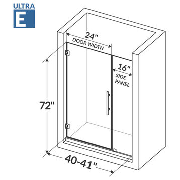 40-41"x72" Pivot Frameless Shower Door ULTRA-E Matte Black by LessCare