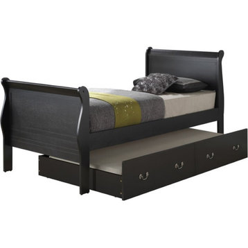 Glory Furniture Louis Phillipe Twin Trundle Bed in Black