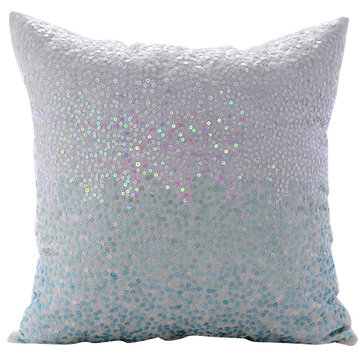 Blue Decorative Pillow Shams 24"x24" Silk, Frozen Sparkles
