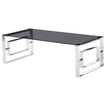 Mallory Smoked Glass Living Room Coffee Table, Silver