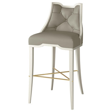 Logan Bar Stool, Antique White, Chesterfield Grey Leather
