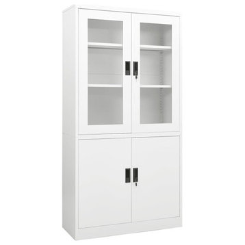 vidaXL Filing Cabinet Storage Cabinet Locker with Doors and Shelves White Steel