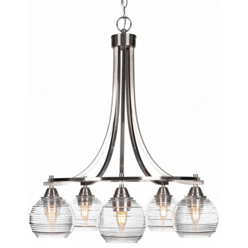 Paramount 5-Light Chandelier, Brushed Nickel, 6" Clear Ribbed Glass