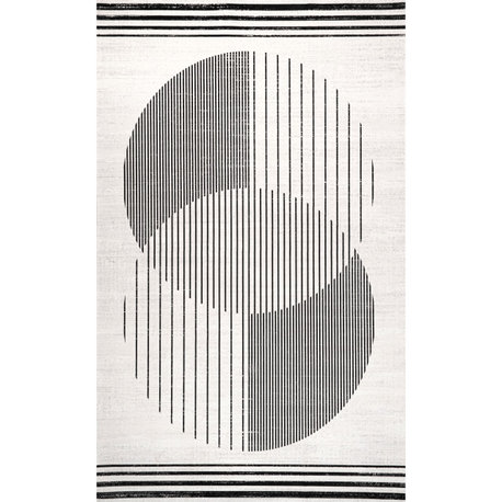 Nuloom Leah Machine Washable Geometric Moon Phase Area Rug, Black 8'x10'