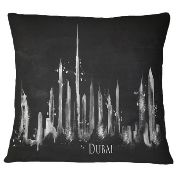 Dubai Dark Silhouette Cityscape Painting Throw Pillow, 18"x18"