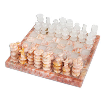 NOVICA Pink And Ivory Challenge And Onyx And Marble Chess Set