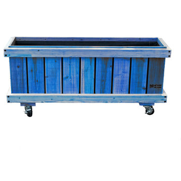 54" Patio Blue Transparent Stain Finished Rolling Planter