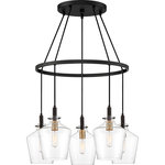 Quoizel - Quoizel JUN5005EK Five Light Chandelier June Earth Black - The June`s minimalist charm is enhanced by simple industrial details. A subtly tapered clear glass shade beautifully showcases the painted brass sockets, which pop against the deep earth black finish. Choose from a variety of configurations and adjust the cable to your desired height.