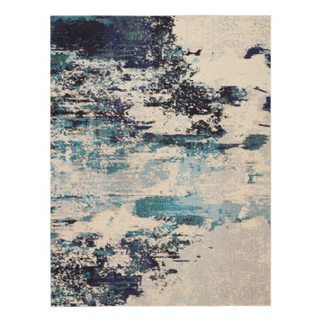 Nourison Celestial Modern Abstract Area Rug, Ivory/Teal Blue, 7'10"x10'6"