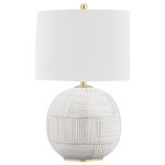 Hudson Valley Lighting - Laurel 1 Light Table Lamp, Aged Brass Stripe Combo Finish, White Shade - Laurel fuses the clean, linear silhouette of Federalist styling with cascading droplets of modern glamour.  Stately historic inspiration is refreshed by the clear crystal beads, which rain down from center-mounted mobiles.  These strands of sumptuous detail enrich the collection's simple tapered lines.  Round transitions, which mimic Laurel's large crystal balls, anchor torch-shaped lamps to sleek rectangular arms.  The richness of pleated fabric counterpoises the conical finials that complete each torch's tapered tine.