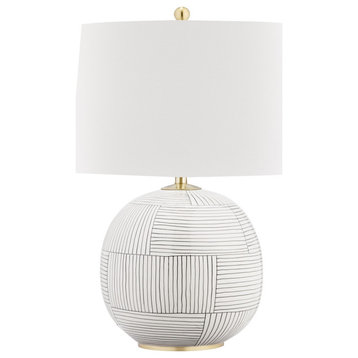 Laurel 1 Light Table Lamp, Aged Brass Stripe Combo Finish, White Shade