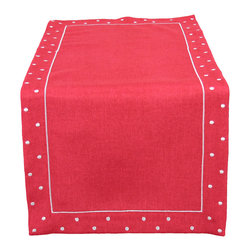 Xia Home Fashions - Polka Dot Embroidered Easy Care Table Runner, 16"x34", Red - Table Runners