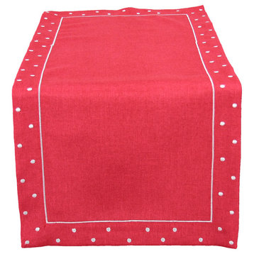 Polka Dot Embroidered Easy Care Table Runner, 16"x34", Red