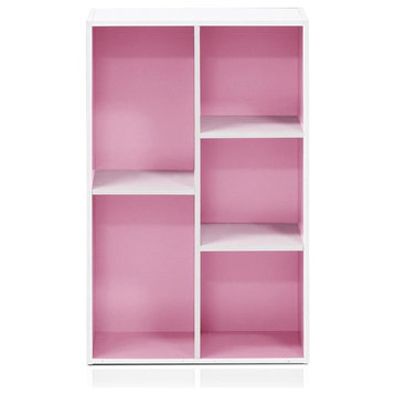 Furinno 11069 5-Cube Reversible Open Shelf, White/Pink
