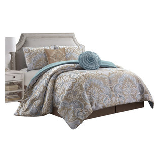 Kennedy Silver and Platinum Gray Comforter Bedding by Five Queens Court