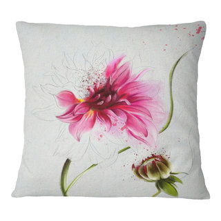 Designart Red Rose Painting with Splashes - Floral Throw Pillow - 18x18, Size: 18 x 18