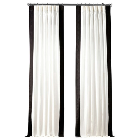 Vertical Colorblock Panama Single Panel Curtain, Warm Off-White & Black, 50"x108"