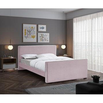 Dillard Velvet Upholstered Bed, Pink, Full